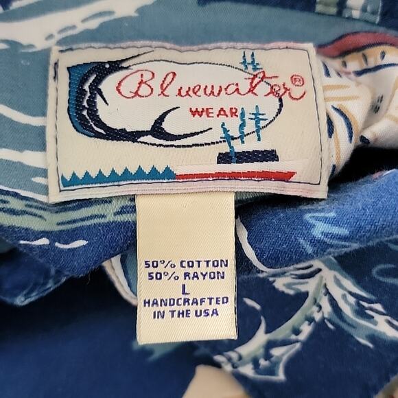 Bluewater Wear Vintage Hawaiian Button-up Short-sleeve Shirt California Theme L - Picture 13 of 14